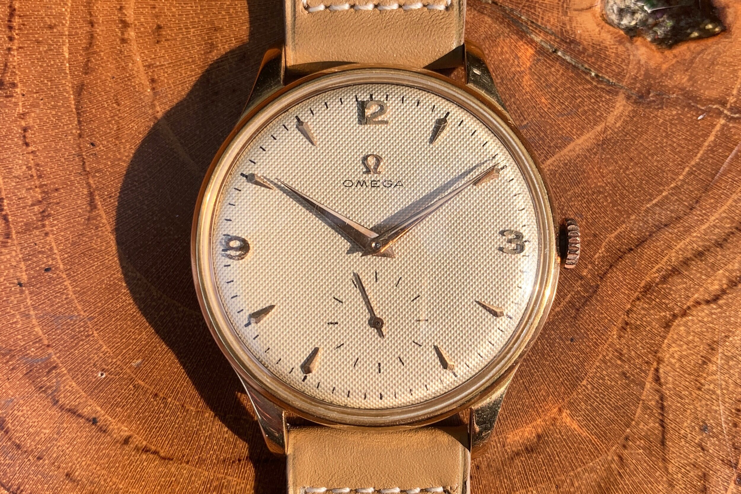 1947 Omega 2181 Jumbo 18k Pink Gold — Shiny Happy Objects